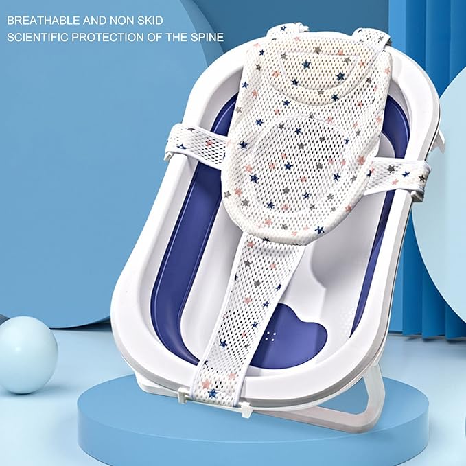 Baby Bath Seat for Newborns and Infants, Adjustable Bathtub Sling with Mesh Support Net, Blue