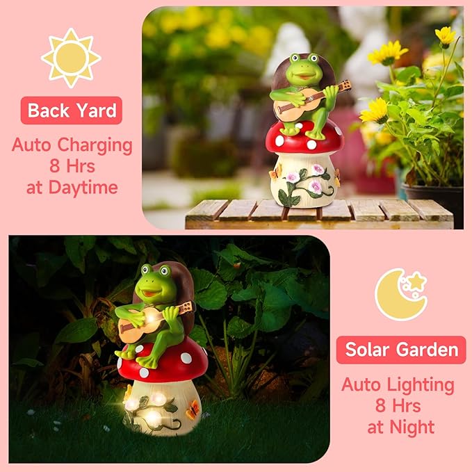 Birthday Gifts for Women Frog and Mushroom Garden Statue,Home Halloween Decorations Outdoor Funny Solar Lights Garden Decor Art Housewarming, Patio,Yard,Lawn Ornament