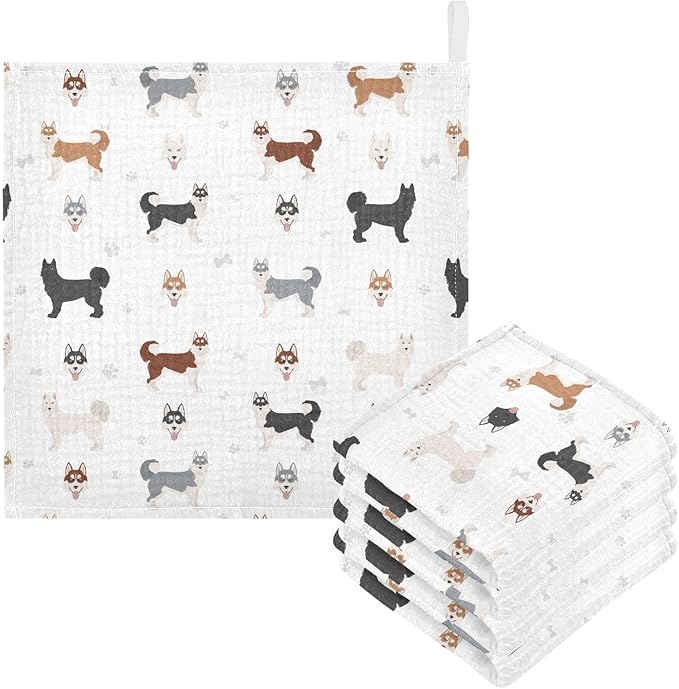 vvfelixl Baby Cotton Washcloths Siberian Husky Dog Infants Bath Towel for Unisex Puppy Face Towels for Newborn, Natural Baby Wipes Delicate Skin, 11.8 X 11.8 inch, one sizex3