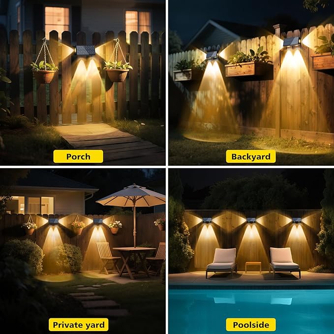 T-SUN Solar Fence Lights, 10 Pack Fence Lights Solar Powerd Outdoor 3000K 2 Mode Bright Warm White, Waterproof Dusk to Dawn Wall Fence Light for Backyard Wall Railing Patio Porch Pool