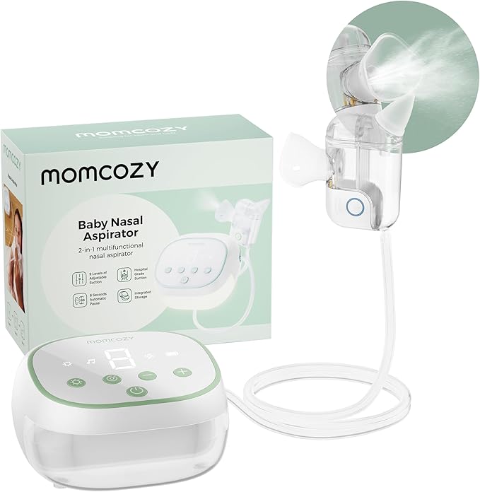 Momcozy BreezyClear Pro™ Nasal Aspirator for Baby, Hospital-Grade 75 kPa Nose Sucker with 9 Adjustable Suction Levels, Electric Nose Cleaner for Toddler, Light & Music Soothing