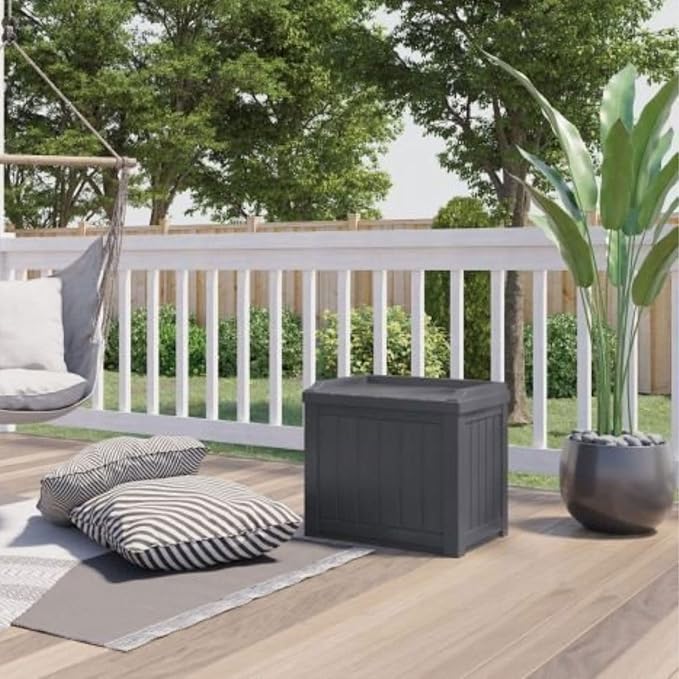 Suncast Small Deck Box Storage w/ Bench Seat for Indoor & Outdoor Use, 22 Gal., Cyberspace