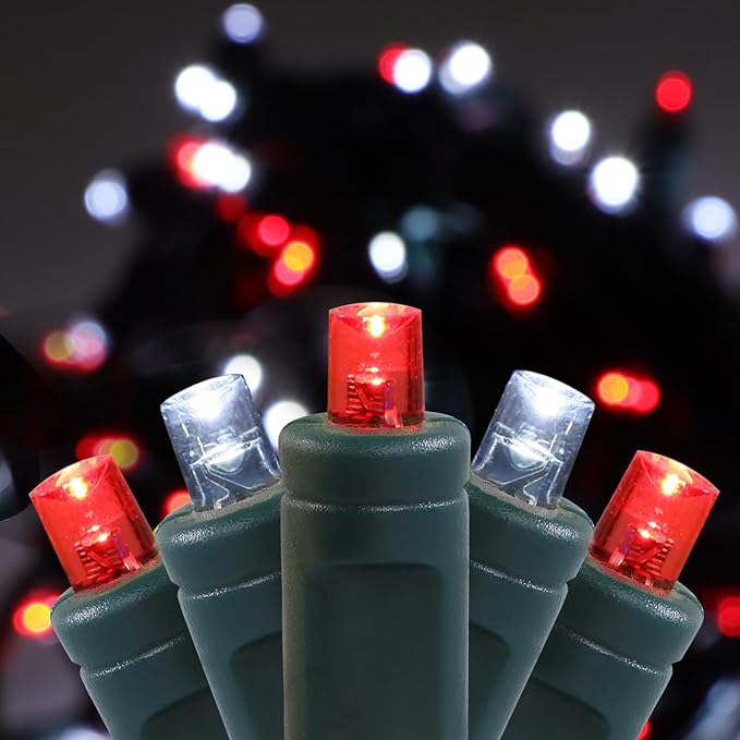 100 LED 5MM Red and Cool White Christmas Lights, 33FT Indoor/Outdoor String Light, Mini Lights for Garden, Patio, Christmas Trees - Green Wire, Commercial Grade, UL Listed