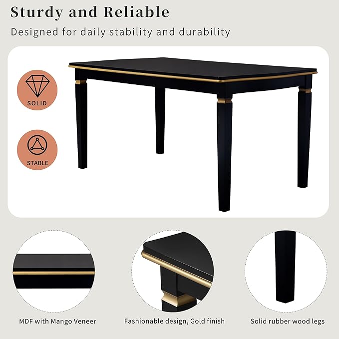 Merax 6-Piece Kitchen Dining Table Set, 62.7" Rectangular with 4 High-Back Tufted Chairs & 1 Bench for Kitchen Room, Black