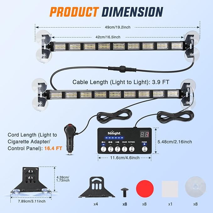 Nilight 162 LED Traffic Advisor Strobe Light Bar 2-in-1 Amber Green Emergency Warning Hazard Lights with Controller 4 Switchable Color 36 Flash Pattern for Trucks Cars Tow Plow Construction Vehicles