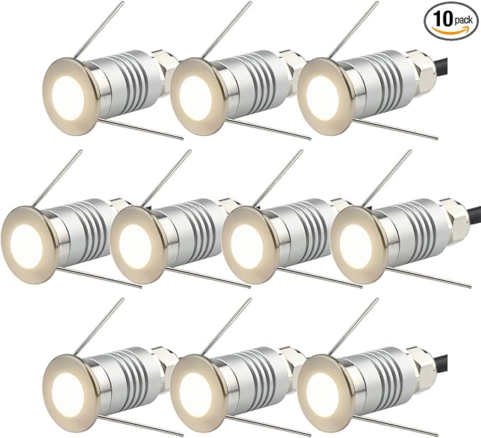 LED Mini In-Ground Starlight, 1W 24V DC Low Voltage Recessed Well Light, IP67 Waterproof, Buried Underground Marker Outdoor Landscape Lighting,Warm White 3000K (24V DC, 10 Pack)