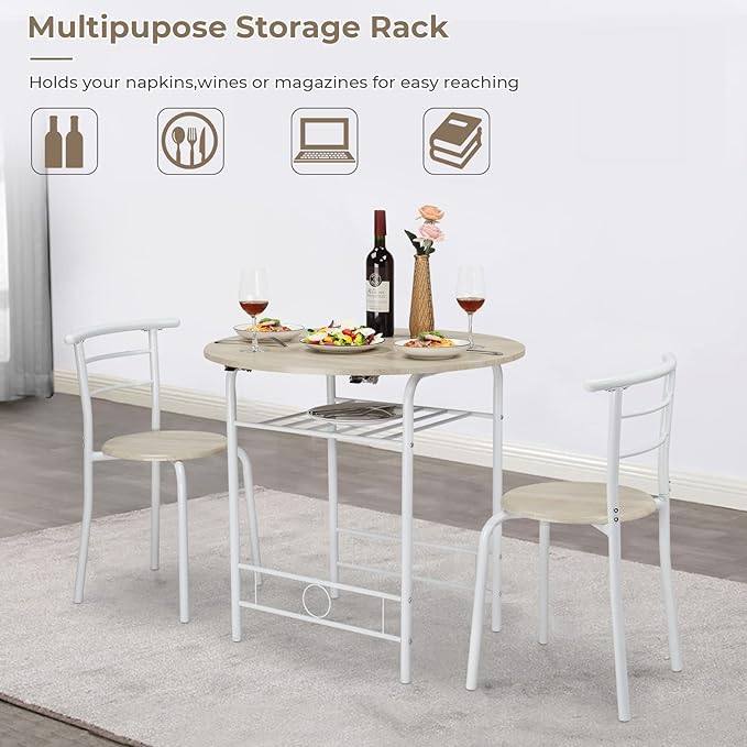 VINGLI 31.5" Drop Leaf Dining Table 3 Pieces for Small Space,Small Kitchen Table Set for 2,Round Folding Table with 2 Chairs for Home,Kitchen,Apartment,White&Oak
