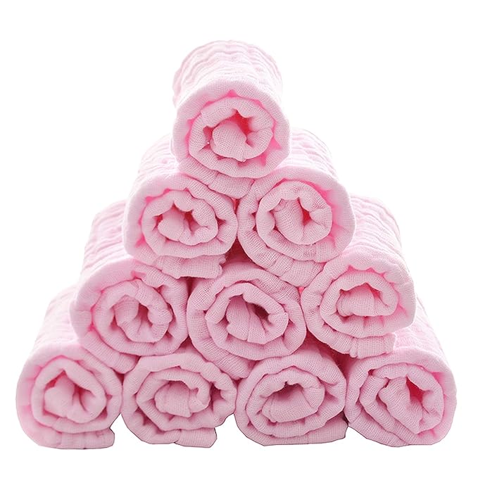 MUKIN Baby Washcloths - Natural Cotton Baby Wipes - Soft Newborn Face Towel for Sensitive Skin - 10 Pack, 12x12 inches