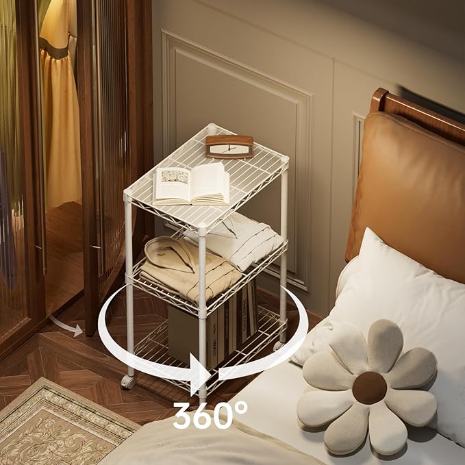 SINGAYE 3 Small Shelves Storage Shelf Wire Shelving Unit Metal Shelf Adjustable Organizers Storage Shelving with Wheels for Bathroom Laundry Room Kitchen Pantry11.5”D x 17.3”W x 30”H White