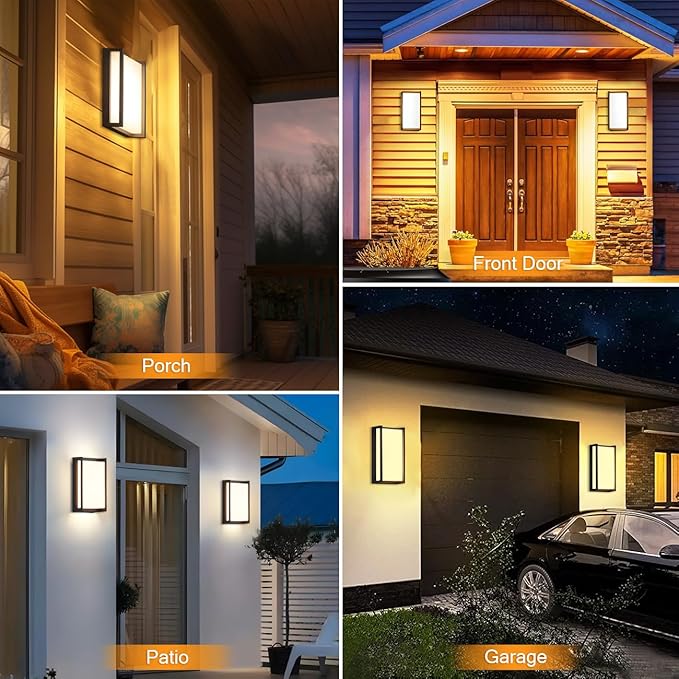 wowlite Outside Lights for House LED, 18W Modern Front Porch Light 3000K 4000K 6500K 3 Colors Changeable, Aluminum Outdoor Light Fixture, Exterior Sconce for Garage Garden Patio