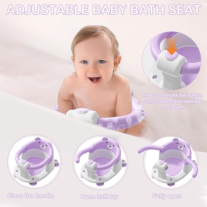 Baby Bath Seat for Babies 6 Months & up, Non-Slip Toddler Bath Seats for Babies Sitting Up, Safe Infant & Newborn Bathtub Chair with 4 Suction Cups & Soft Cushion for Shower,Lavender