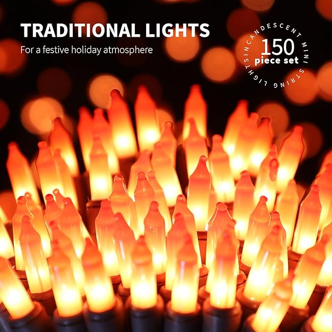 150LIGHTS Orange Extra-Bright with End Connectors Halloween Decorative Lights 9.72m UL Certified Mini String Light Set Waterproof for Halloween Home Garden Christmas Tree Party Patio Wedding