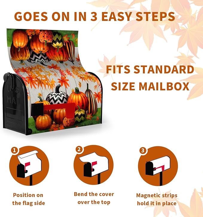 Fall Harvest Mailbox Covers Magnetic Standard Size Thanksgiving Pumpkin Mailbox Cover Autumn Maple Leaves Mailbox Post Cover Waterproof Mailbox Decor Mailbox Wraps for Garden Yard 21 * 18 Inch