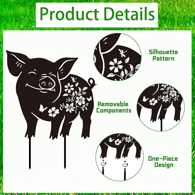 Pig Metal Garden Stakes Yard Decor, 2PCS Black Pig Silhouette Statues Garden Decorative Gifts for Yard Art, Patio, Outside, Lawn Ornaments, Outdoor Yard Art