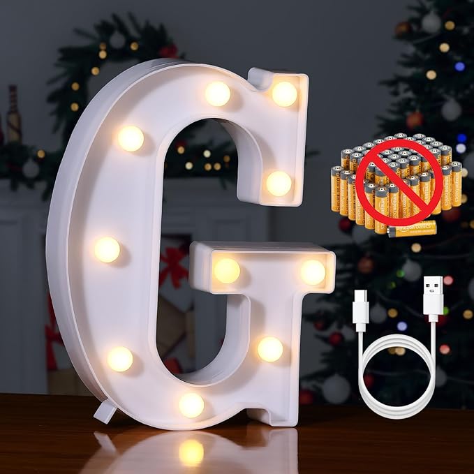 Foaky Rechargeable LED Letter Lights Sign Marquee Light Up Letters Sign for Night Light Wedding/Birthday Party Christmas Lamp Home Bar Decoration (G)