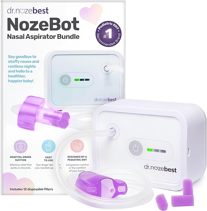 Dr. Noze Best NozeBot Electric Baby Nasal Aspirator - Designed by a Pediatric ENT for Safe, Gentle Congestion Relief - Rechargeable, Portable & Easy to Clean Nose Sucker for Infants and Toddlers