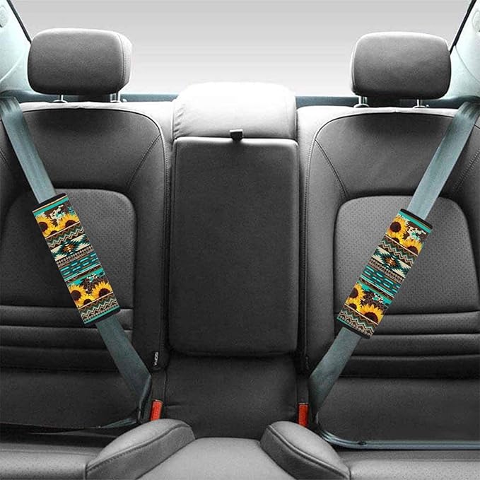 UNICEU Sunflower Navajo Tribal Geometric Car Seatbelt Pads Comfort Soft Auto Interior Seat Belt Shoulder Strap Cushion for Car/Bag, Car Seatbelt Harness Pads
