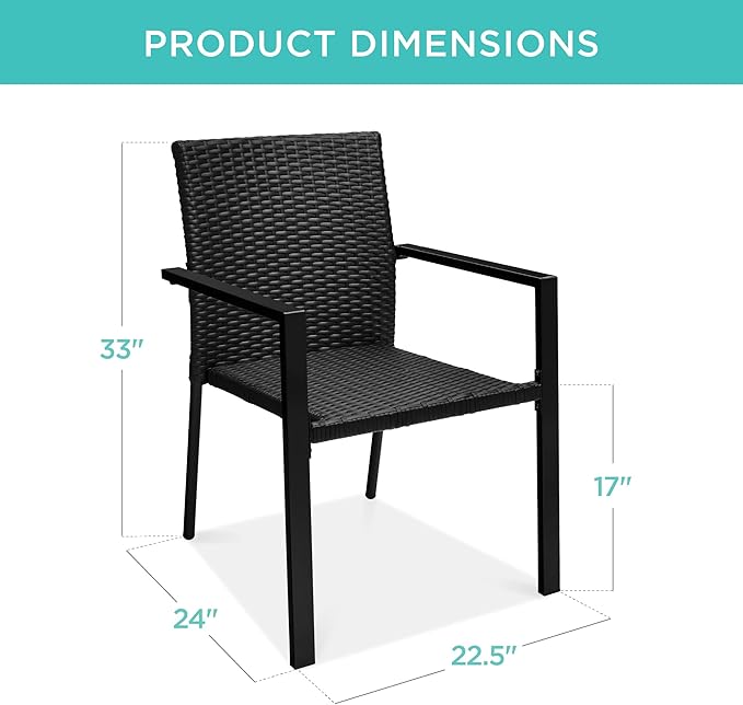 Best Choice Products Set of 2 Stackable Outdoor Wicker Dining Chairs All-Weather Firepit Armchair w/Armrests, Steel Frame for Patio, Deck, Garden, Yard - Black