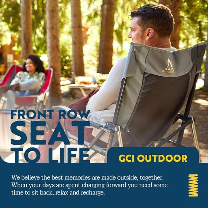 GCI OUTDOOR RoadTrip Rocker Camping Chair | Portable, Folding Rocking Chair with Solid, Durable Armrests, Drink Holder & Comfortable Extended Backrest — Indigo Blue