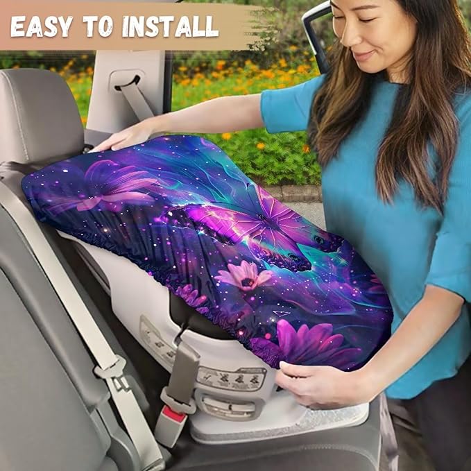 Baby Car Seat Cover for Travel, Purple Butterfly Carseat Covers Baby Washable Infant Car Seat Protector Reusable Car Seat Sun Cover for Baby Soft Toddler Car Seat Accessories
