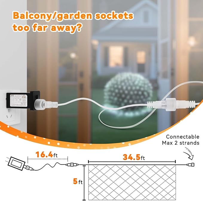 LitHome 610 LED 34.5ft x 5ft Outdoor Christmas Net Lights,Connectable Mesh Lights with 8 Modes,Waterproof Plug in Net Light for Bushes, Garden, Backyard, Holiday, Christmas(White)