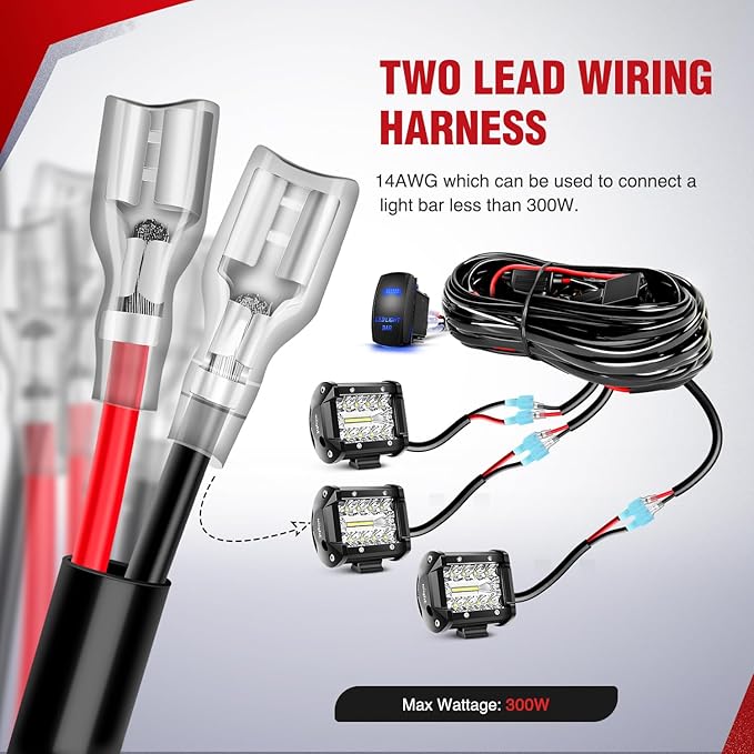 Nilight 14AWG LED Light Bar Wiring Harness Kit 12V On Off 5Pin Rocker Switch Laser Waterproof Toggle Switches Power Relay Blade Fuse for Work Lights Cars Boat ATV Trucks-3 Leads, Bule