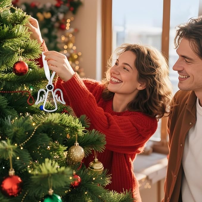 NAZENTI Personalized Christmas Ornament for Grandparents, Custom Angel Wings Photo Projection Ornament, Memorial Ornaments with Photo Inside for Tree Hanging Xmas, Family Remembrance Decor