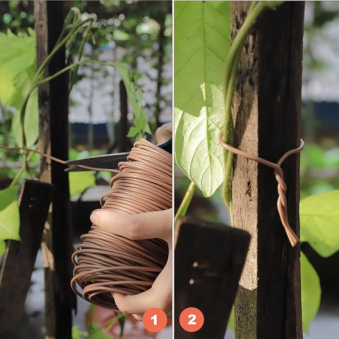 130 Feet Soft Plant Tie Brown Twist Garden Ties for Plants Gardening Home Office Organization TPR Garden Ties Supplies with 2.5mm Diameter