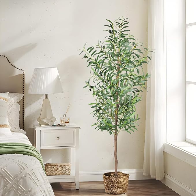 Fake Olive Tree, 5FT 2Pack Tall Plants Olive Trees 60in Silk Plant with Trunk and Realistic 536 Leaves and 20 Fruits for Modern Office Home Decor Indoor