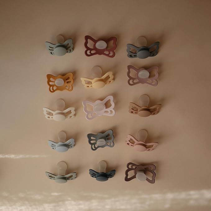 FRIGG Butterfly Anatomical SilkySoft Silicone Baby Pacifier | Made in Denmark | BPA-Free (Cedar/Baby Pink, 0-6 Months)