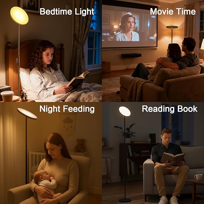 JOOFO Floor Lamp,30W/2400LM Sky LED Modern Torchiere 3 Color Temperatures Super Bright-Tall Standing Pole Light with Remote & Touch Control for Living Room,Bed Room,Office (Black)