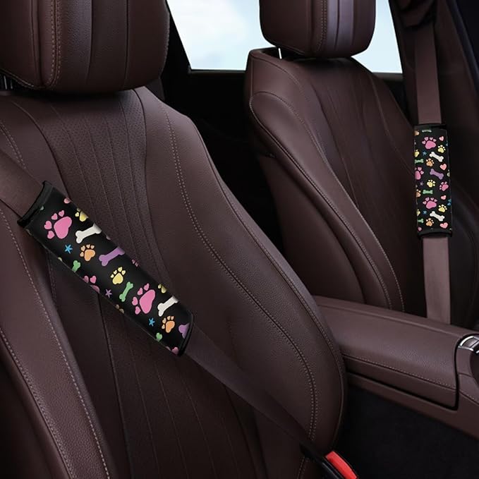 Dog Paw Prints Soft Car Seat Shoulder Strap Pads Seatbelt Strap Cover Carseat Straps Covers Seat Belt Cover Pad for Kids 4 Pack Seatbelt Covers Compatible with Most Car