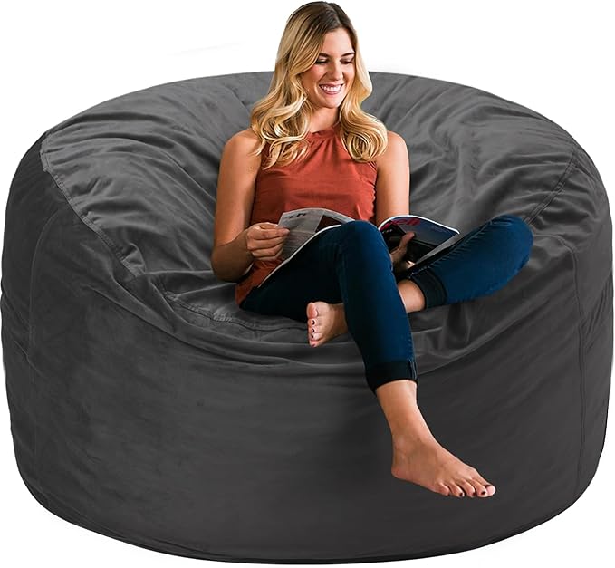 HABUTWAY Bean Bag Chair 3Ft Luxurious Velvet Ultra Soft Fur with High Rebound Memory Foam Bean Bag Chairs for Adults Plush Lazy Sofa with Fluffy Removable Sponge 3' (Grey)