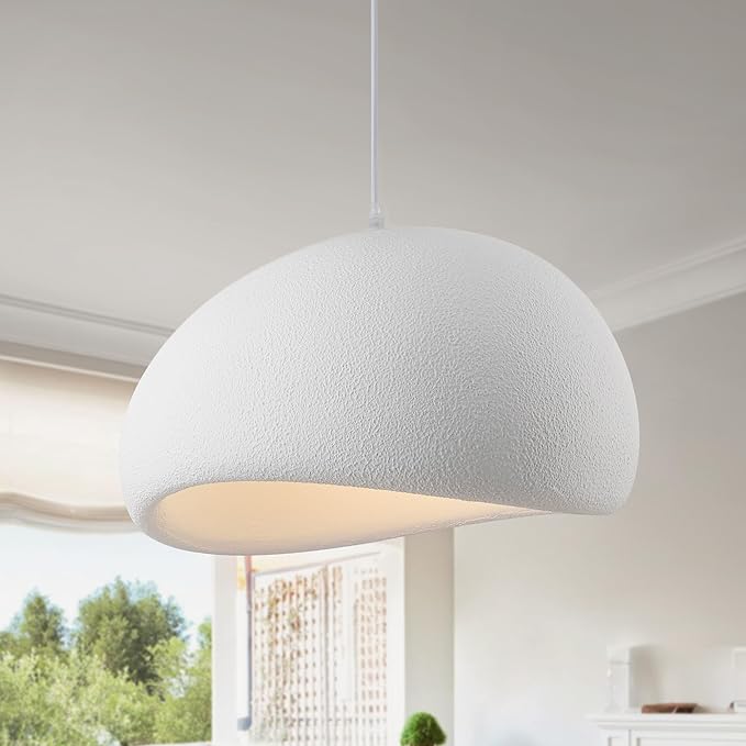 15.7in Wabi Sabi Pendant Light, Kitchen Island Lighting Fixture Ceiling Mount Japanese Lamp Japandi Chandelier for Dining Living Room Hallway Bedroom Restaurant Hanging Lamp, White 1 Pack