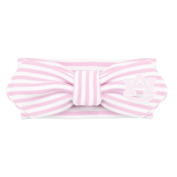 Creative Knitwear Auburn Tigers Infant Girls Pink/White Striped Hair Knot Headband Embroidered Logo - Size Newborn - 4T