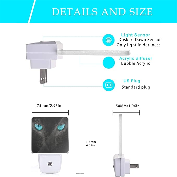 Cat Night Light,Black Cat Eye Plug-in Night Lights with Dusk-to-Dawn Sensor for Girlfriend/Boyfriend Gift Sleep Friendly lamp for Bedroom, Bathroom and Living Room,0.5W
