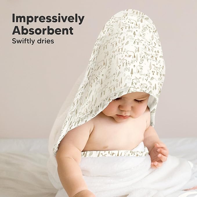 KeaBabies Hooded Baby Towel for Newborn - Viscose Derived from Bamboo Large Baby Bath Towels with Hood for Boys, Girls, Toddler, Extra Absorbent & Soft Newborn Bath Essentials (Wildwood, Regular)