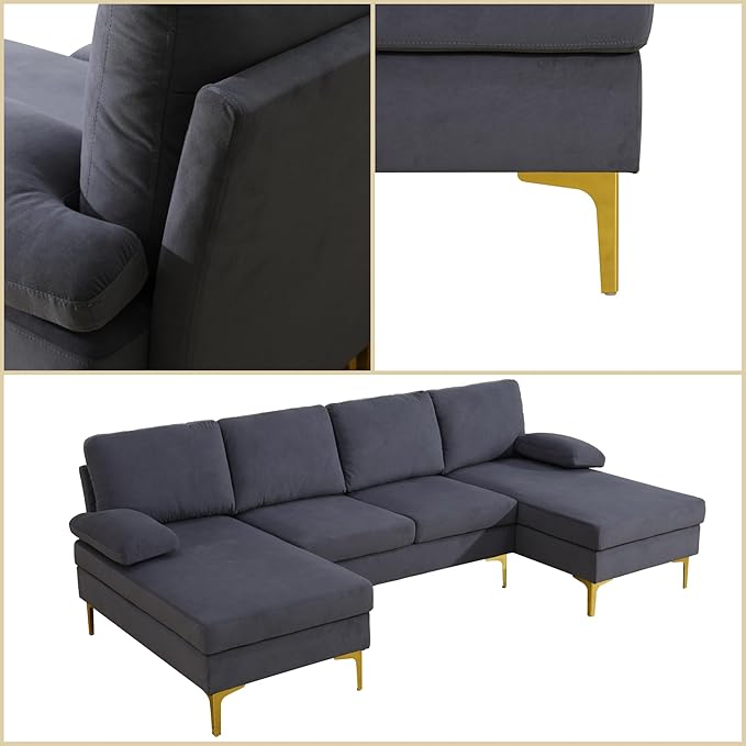 Modular Sectional Sofa, U Shaped Couch with Double Chaise, 6 Seat Comfy Sectional Couches for Living Room, Modern Lounge Modular Couch for Apartment, Dark Blue