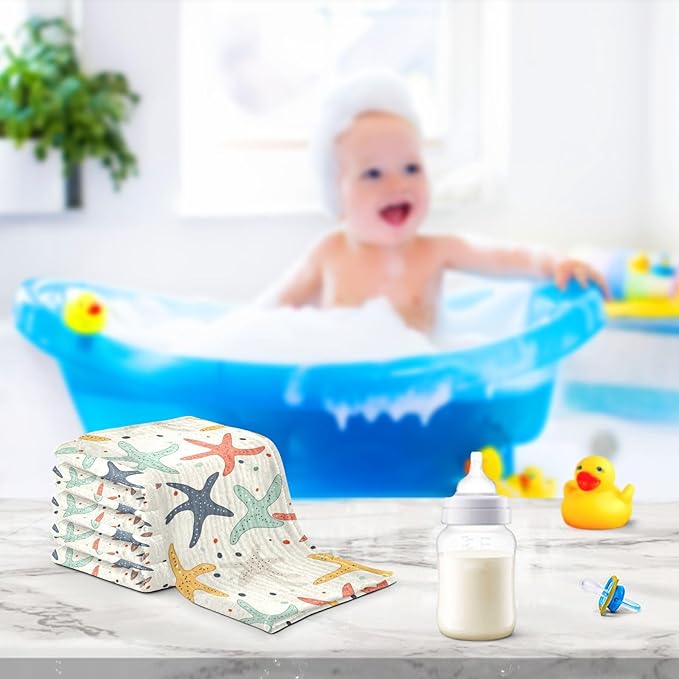 vvfelixl Colorful Starfish Baby Burp Cloths Baby Muslin Washcloths for Boys Girls Cotton Babys Face Towel for Newborn Infants Soft and Absorbent 11.8 X 11.8 in, 5 Pack
