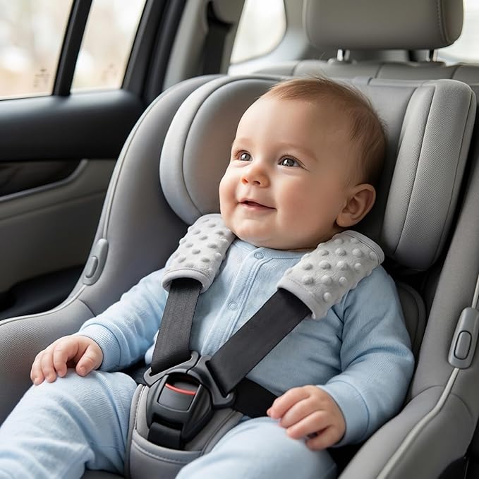 Pro Goleem Car Seat Strap Covers for Babies Unisex Soft Car Seat Strap Shoulder Pads for All Car Seats, Stroller, Pushcar, Small Size Designed for Newborn Gray