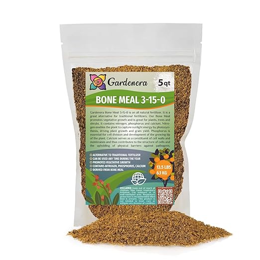 𝐁𝐄𝐒𝐓𝐒𝐄𝐋𝐋𝐄𝐑 Organic Bone Meal Fertilizer by Gardenera (4-12-0 NPK) All-Natural Plant Food Source of Nitrogen and Phosphorus for Bulbs, Gardens, Potted Plants, Trees, and Shrubs - 5 QUARTS