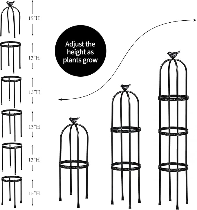 Evergreen Garden Metal Garden Obelisk Trellis for Climbing Plants Outdoor | Indoor Plant Trellis for Potted Plants | Floral Pattern Arch Trellis (7 Feet, Black)