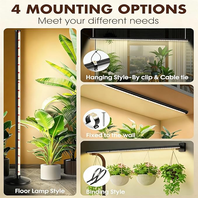 65Inch Vertical Grow Lights for Indoor Plants: 48W, 6000K, 336 LEDs Full Spectrum LED Standing Plant Lights with Timer and 10 Level Dimmable Plant Growing Lamp for Greenhouse