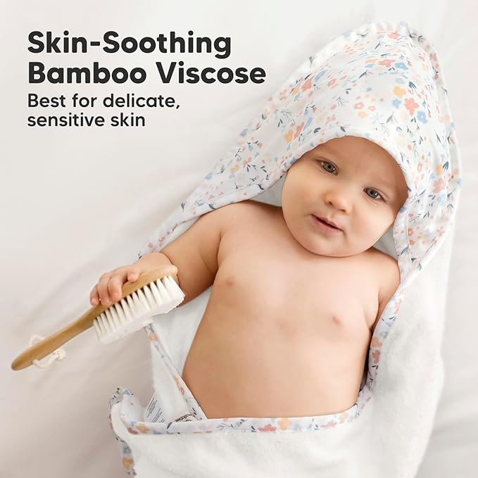 KeaBabies Hooded Baby Towel for Newborn - Viscose Derived from Bamboo Large Baby Bath Towels with Hood for Boys, Girls, Toddler, Extra Absorbent & Soft Newborn Bath Essentials (Wildflowers, Regular)