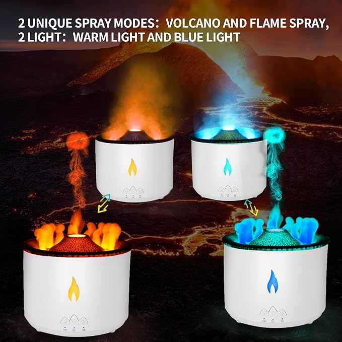 BOHOFAM Essential Oil Diffuser 360ML,Volcano Diffuser/Humidifier, Flame and Volcano 2 Mist Mosdes, Included 50ML Hotel Collection Essential Oil for Home, Bedroom,Large Room