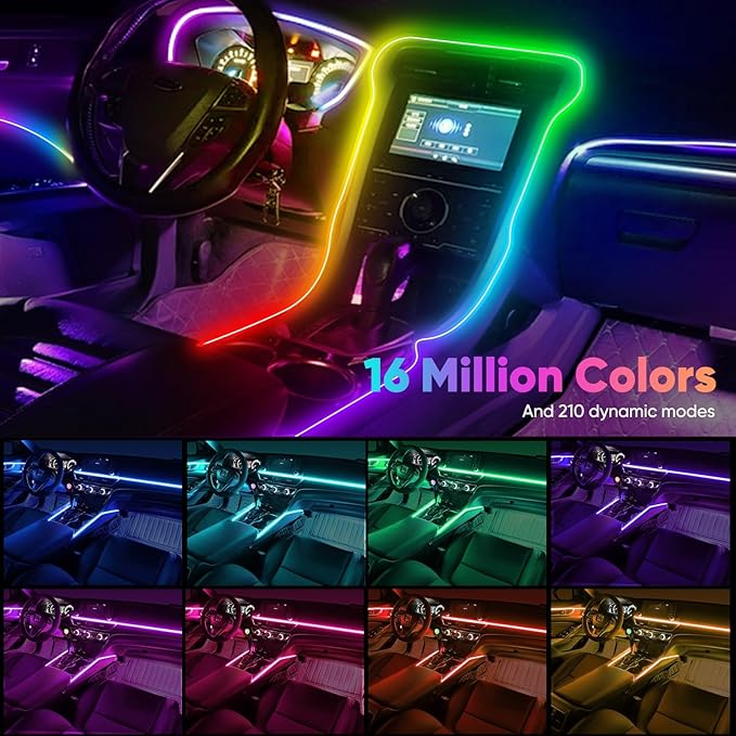 Acrylic 6 in 1 Car LED Lights Interior, RGB Ambient Lighting Car with 584 LEDs, 16 Million Colors, APP & Remote Control, Music Sync Interior Ca r Lights for Women Men