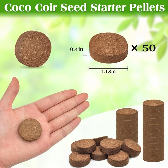 ZeeDix 50pcs (30mm) Coco Coir Pellets Organic Potting Soil for Planting Compressed Coco Coir Soil Coconut Soil Seed Starters for Indoors or Outdoors Bonsai Herbs Plants Flowers and Vegetables