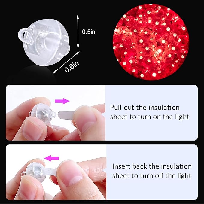 ZGWJ 50PCs Red Balloon Lights Mini, Battery Powered, Long Standby Time Waterproof Tiny Led Round Light for Paper Lantern Balloon Party Easter Eggs Wedding Christmas Halloween Decorations﻿