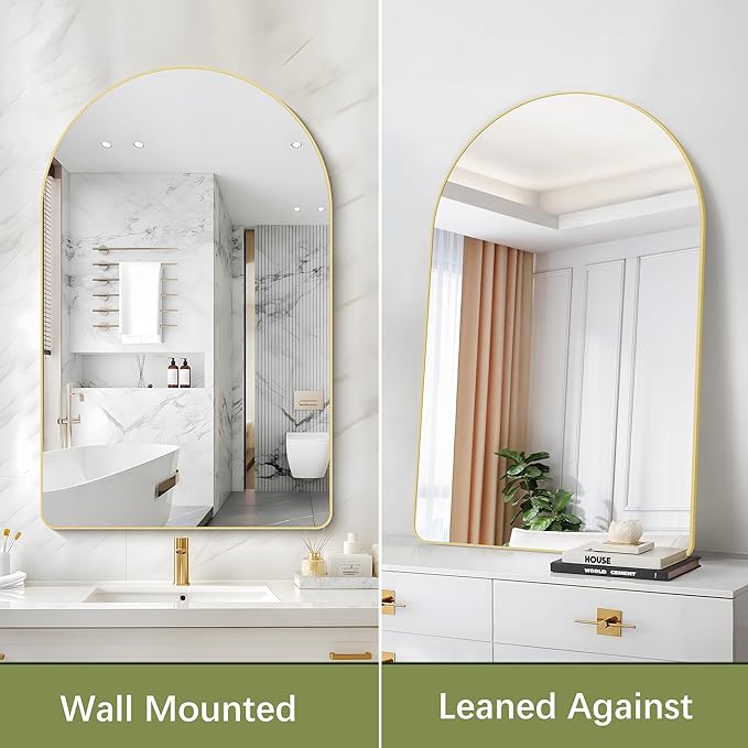 Arched Bathroom Mirror, 30"x48" Gold Arched Mirror for Bathroom, Wall Mounted Mirror, Gold Vanity Wall Mirror w/Metal Frame for Bedroom, Entryway, Living Room, Vertically Hanging