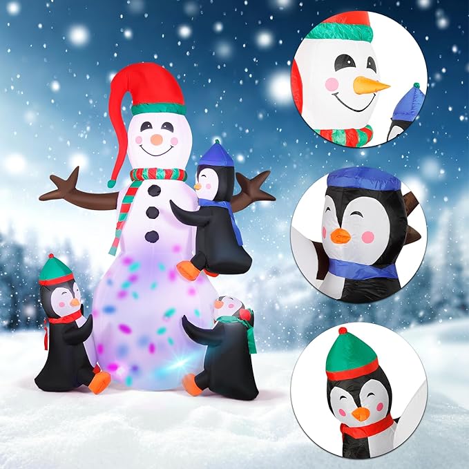 7FT Christmas Inflatable Snowman, IP65 Lighted Blow Up Snowman with LED Lights, Automatic Inflation Yard Decorations for Lawn Garden Holiday Decor